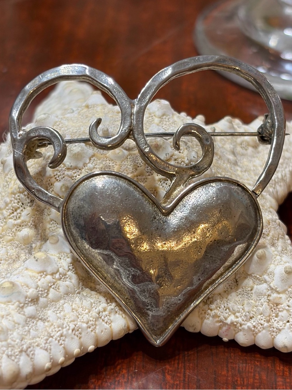 Silver lot -Vintage Silver Heart Brooch and bonus shoe pendant
